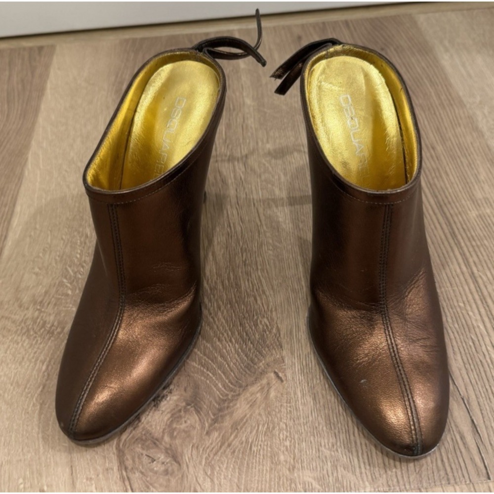 Vintage Dsquared2 Women's 36.5 US 6.5 Bronze Metallic Booties Mules Pumps Heels